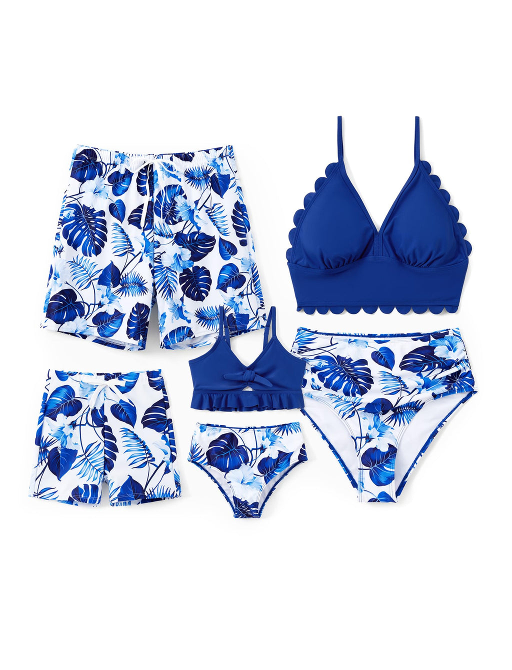 PATPAT Mommy and Me Swimsuits Bikini Two-Piece Cute Beach Outfits Sets Quick Dry Blue Tropical Plant Print Family Sister Bathing Suits for Toddler Girl 4-5 Years